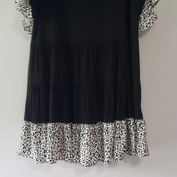 Beeson River Tiered Dress XL Extra Large Black White Animal Print Ruffle Comfy - Picture 8 of 13